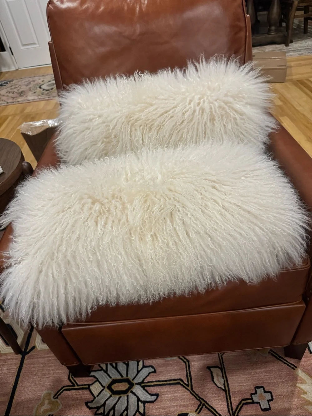 1/ Mongolian Lamb Pillow   24” x13”